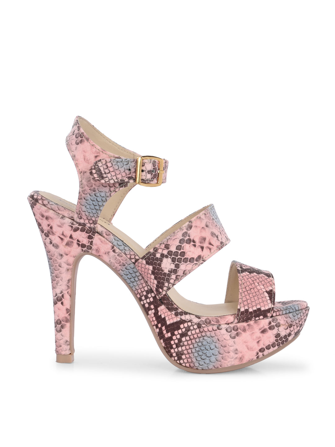 CARLO ROMANO BY WASAN PINK MULTI COLOR VEGAN LEATHER SNAKE PRINTED LIGHT WEIGHT VERY COMFORTABLE STYLISH HIGH HEEL WOMEN'S SANDAL
