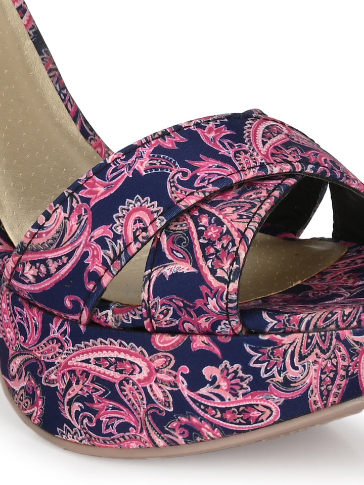 Women's  Vegan Leather Flower Print Stylish High Heel Sandal