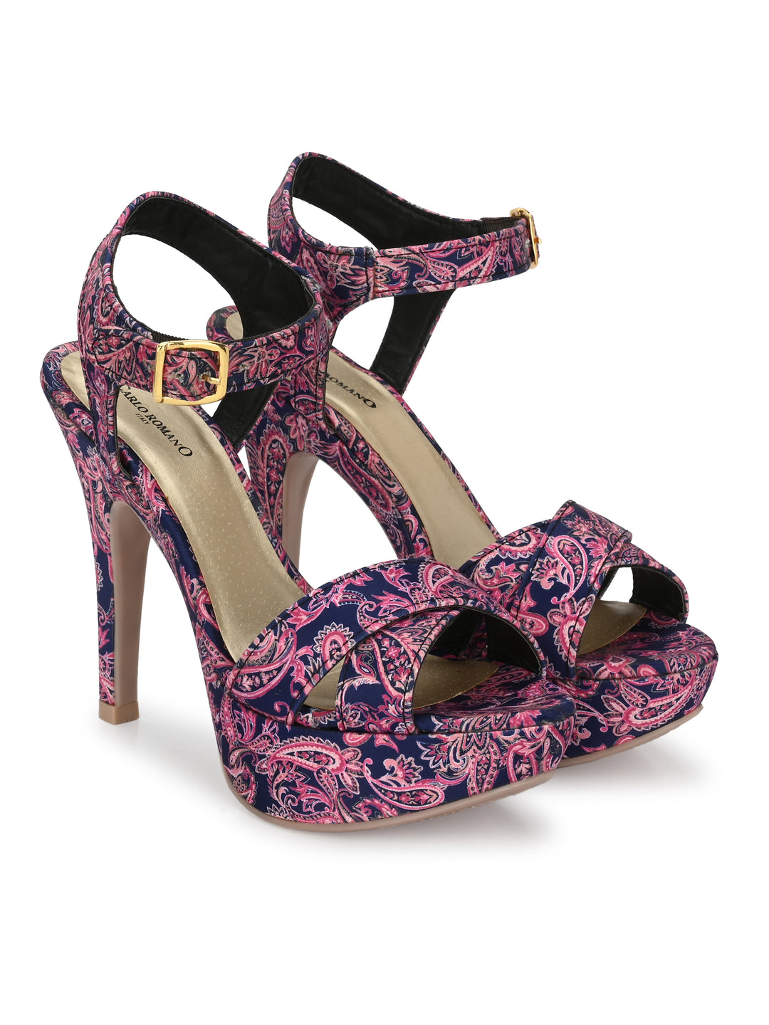 Women's  Vegan Leather Flower Print Stylish High Heel Sandal