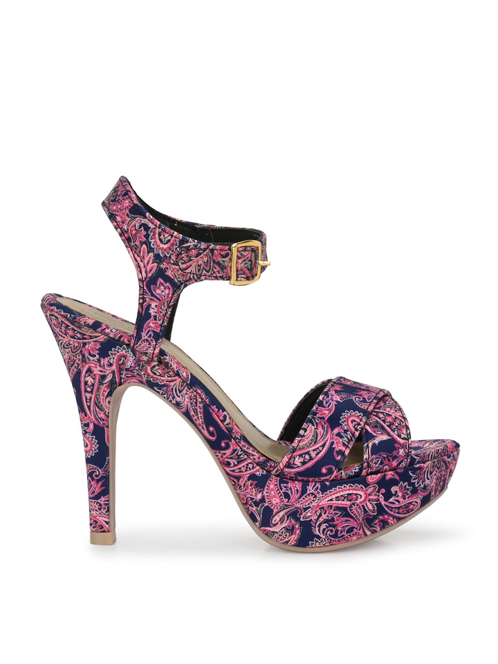 Women's  Vegan Leather Flower Print Stylish High Heel Sandal