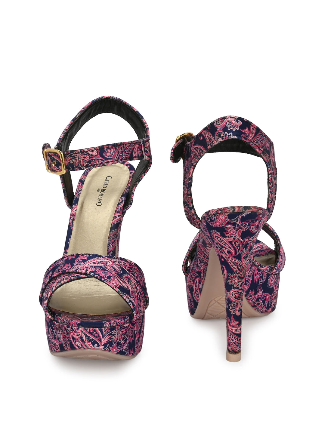 Women's  Vegan Leather Flower Print Stylish High Heel Sandal