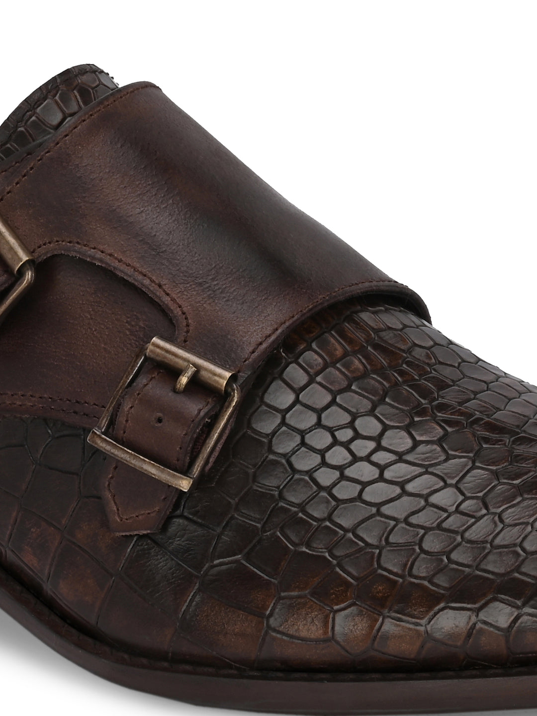 CARLO ROMANO BROWN COLOR PREMIUM RANGE ITALIAN CROCODILE AND PLANE PRINTED LEATHER MONK SHOE FOR MEN