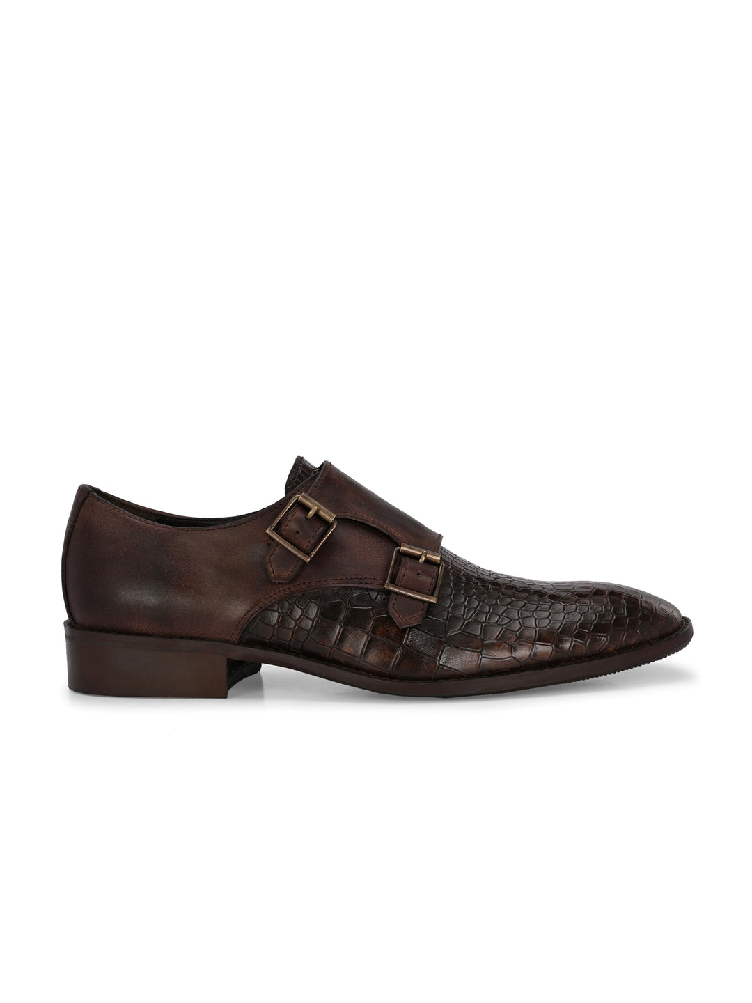 CARLO ROMANO BROWN COLOR PREMIUM RANGE ITALIAN CROCODILE AND PLANE PRINTED LEATHER MONK SHOE FOR MEN