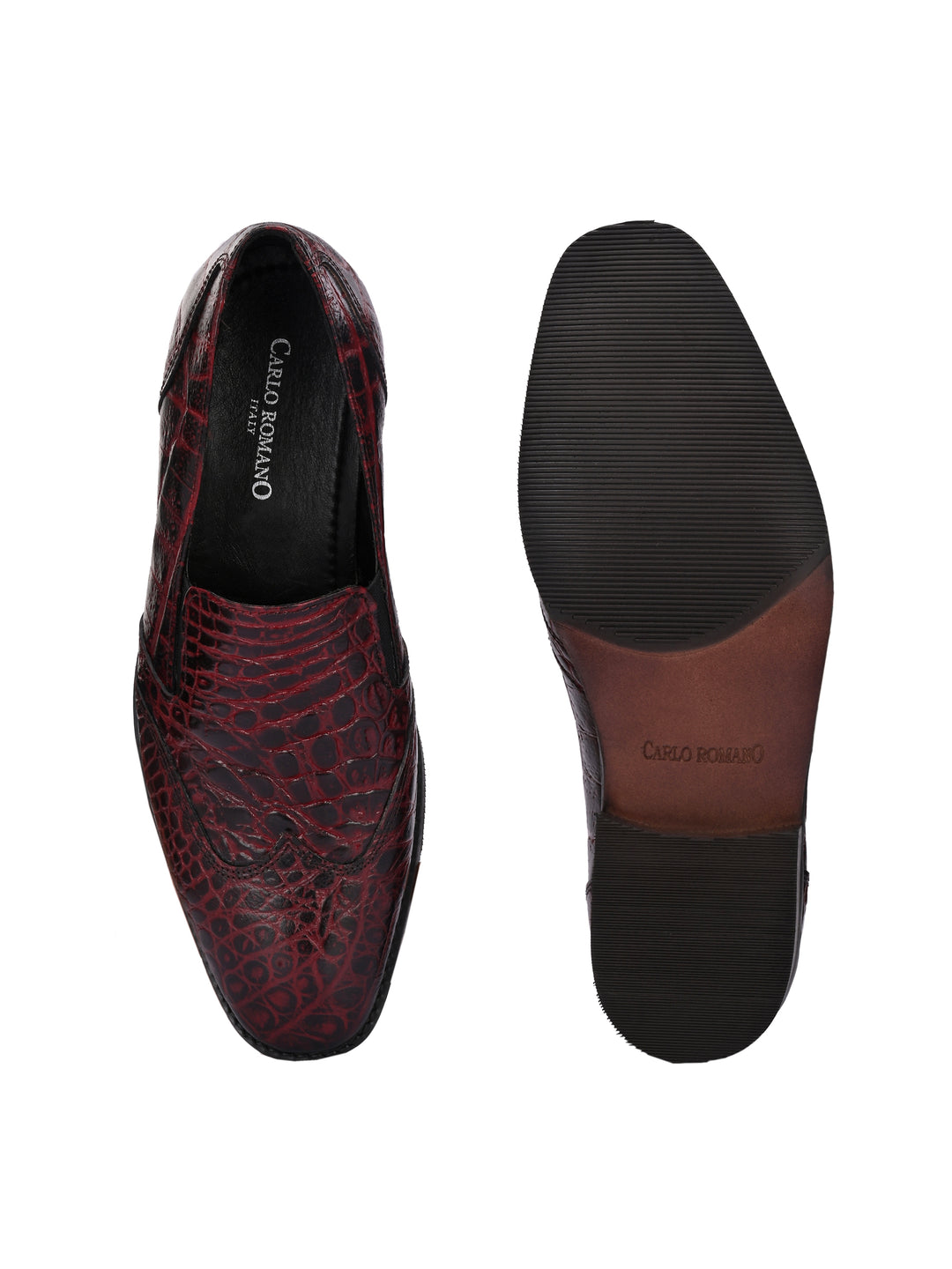 CARLO ROMANO TAN COLOR ITALIAN CROCODILE PRINTED LEATHER MOCCASIN SLIPON SHOE FOR MEN