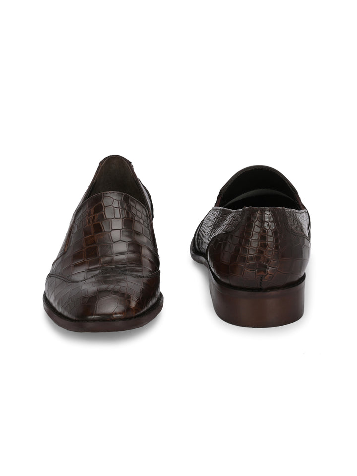 CARLO ROMANO TAN COLOR ITALIAN CROCODILE PRINTED LEATHER MOCCASIN SLIPON SHOE FOR MEN