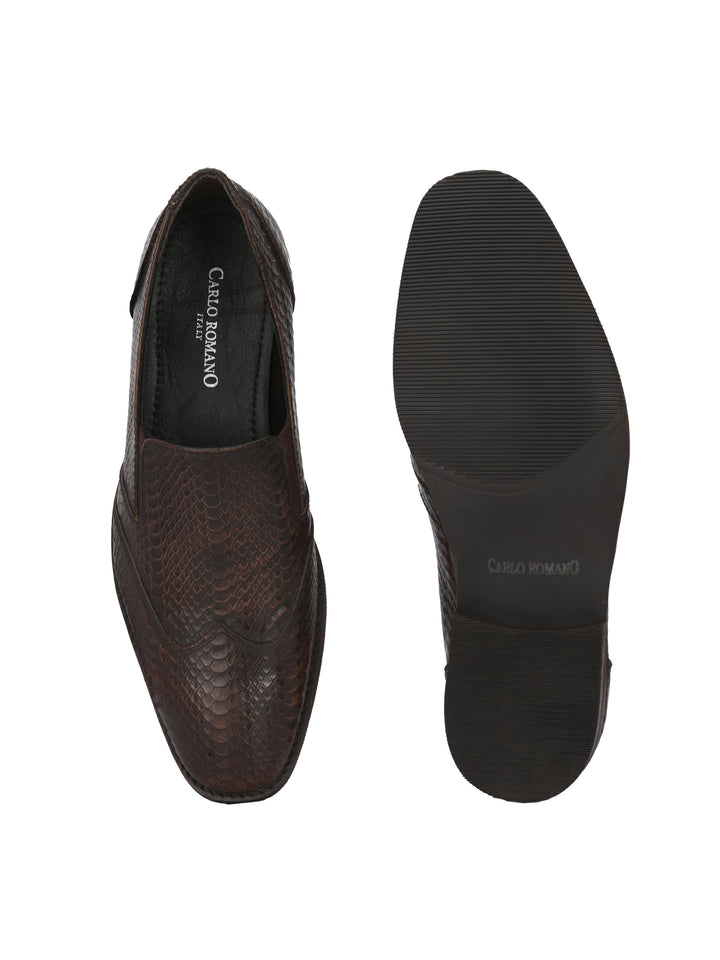 CARLO ROMANO BROWN COLOR PREMIUM ITALIAN RANGE SNAKE PRINTED LEATHER  MOCCASIN SHOE FOR MEN