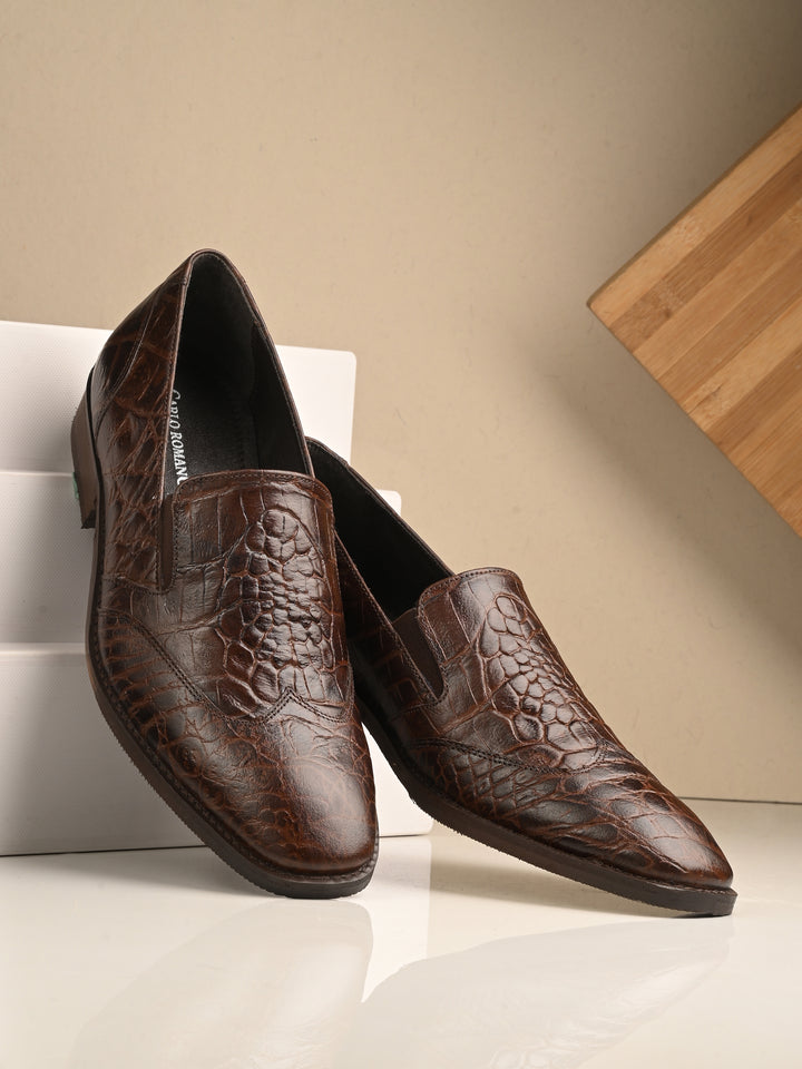 CARLO ROMANO TAN COLOR ITALIAN CROCODILE PRINTED LEATHER MOCCASIN SLIPON SHOE FOR MEN