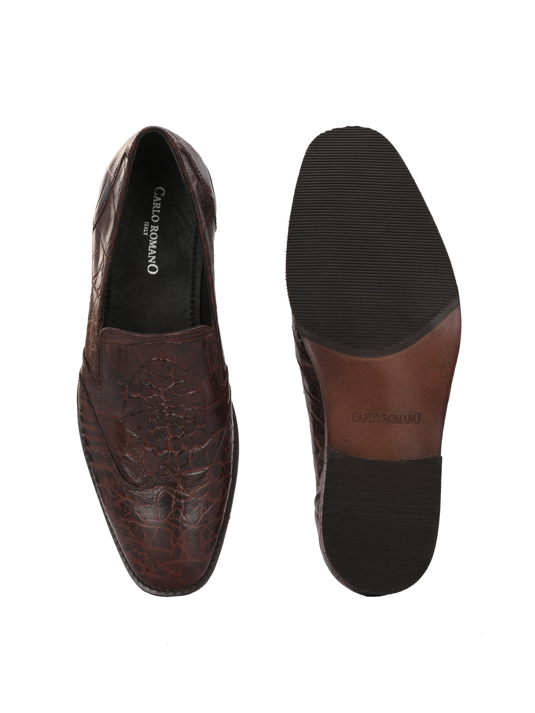 CARLO ROMANO TAN COLOR ITALIAN CROCODILE PRINTED LEATHER MOCCASIN SLIPON SHOE FOR MEN