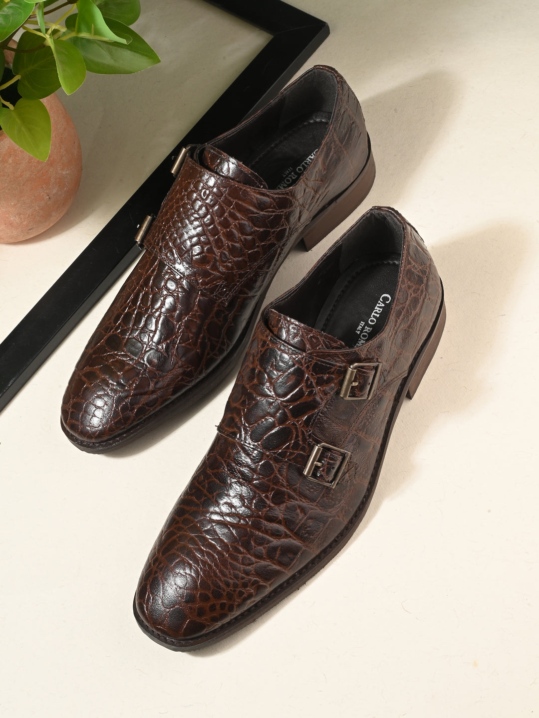 CARLO ROMANO PREMIUM RANGE ITALIAN CROCODILE PRINTED LEATHER MONK SHOE FOR MEN