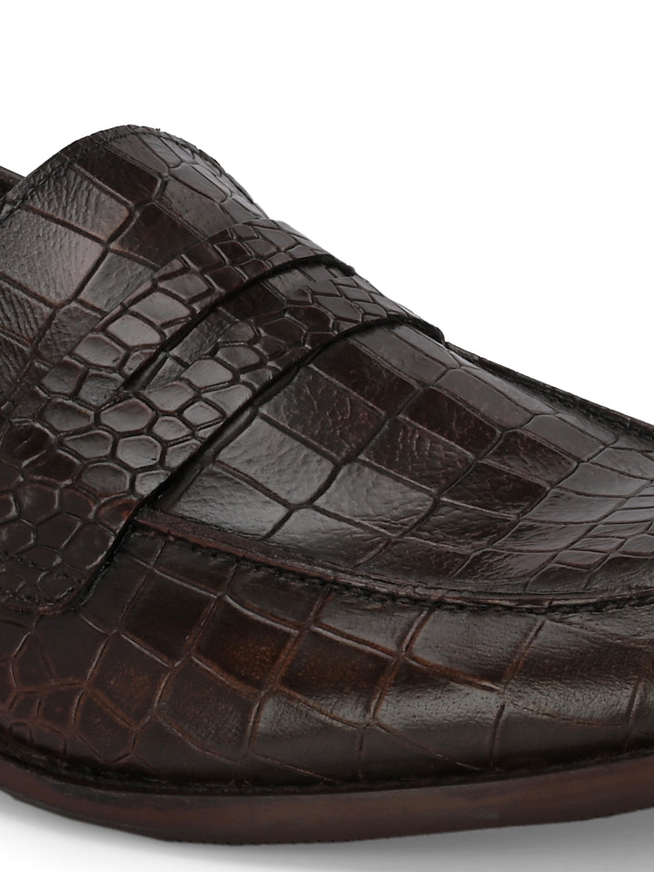 CARLO ROMANO BROWN COLOR PREMIUM RANGE ITALIAN CROCODILE PRINTED LEATHER MOCCASIN SHOE FOR MEN
