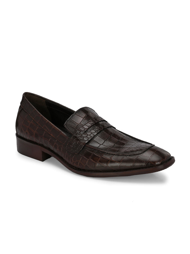 CARLO ROMANO BROWN COLOR PREMIUM RANGE ITALIAN CROCODILE PRINTED LEATHER MOCCASIN SHOE FOR MEN