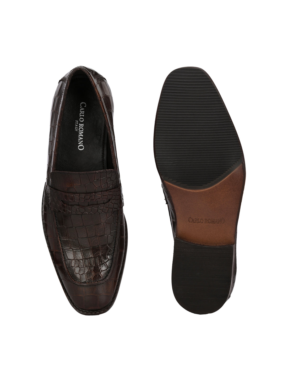 CARLO ROMANO BROWN COLOR PREMIUM RANGE ITALIAN CROCODILE PRINTED LEATHER MOCCASIN SHOE FOR MEN
