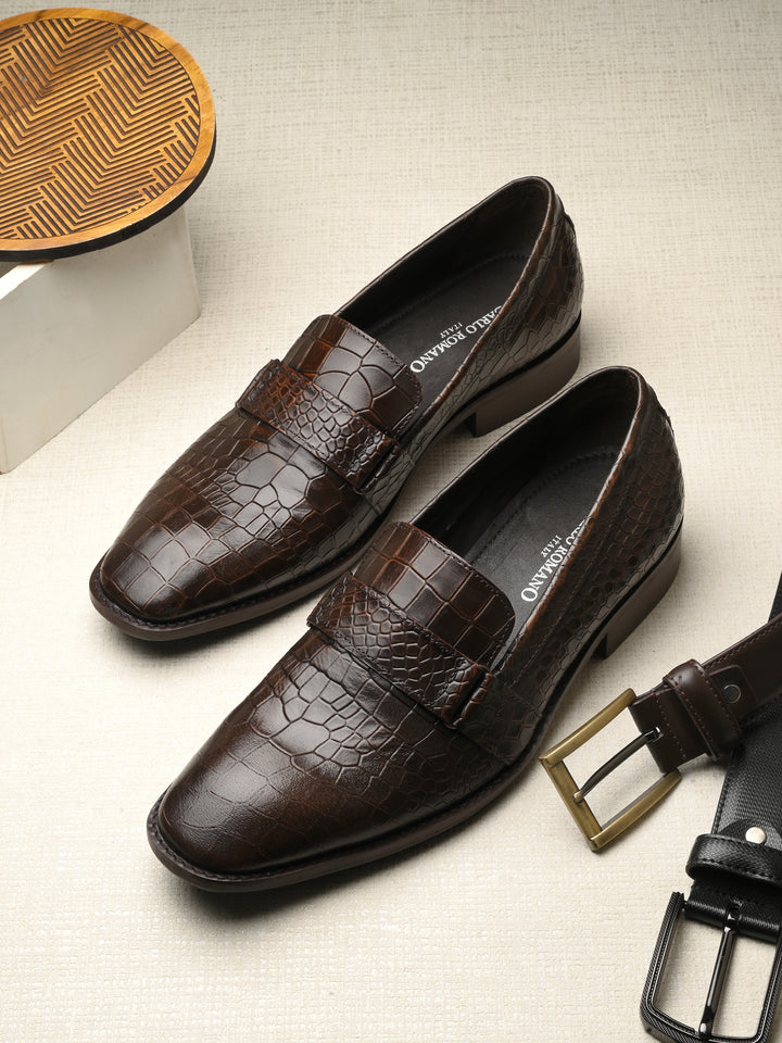 CARLO ROMANO BROWN COLOR PREMIUM RANGE ITALIAN CROCODILE PRINTED LEATHER SYLISH MOCCASIN SHOE FOR MEN