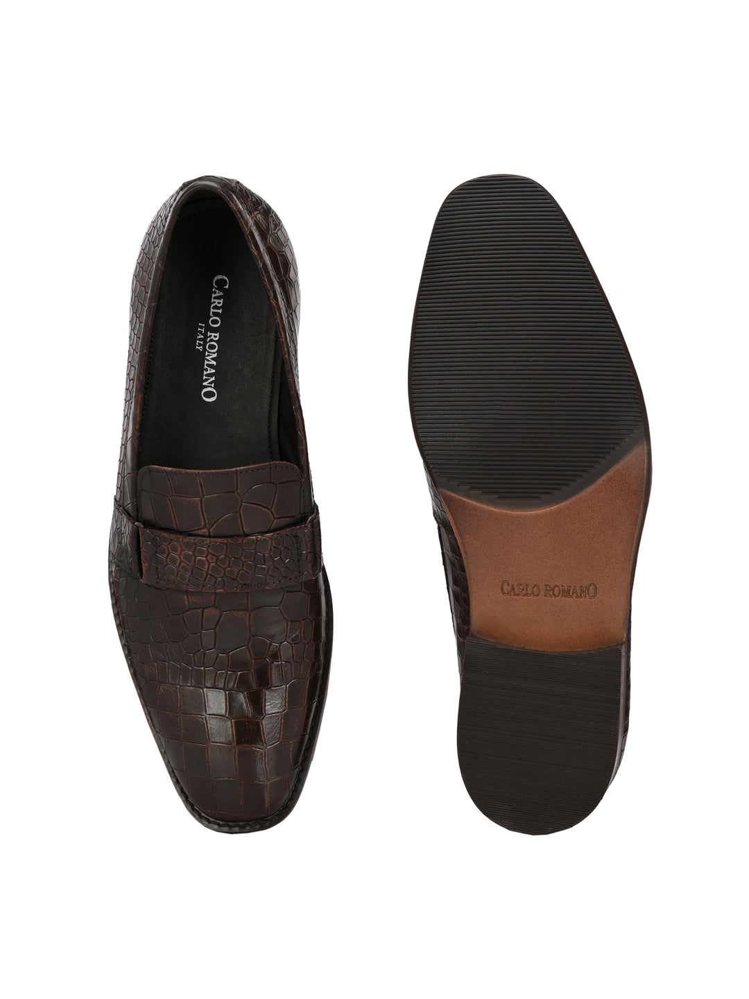 CARLO ROMANO BROWN COLOR PREMIUM RANGE ITALIAN CROCODILE PRINTED LEATHER SYLISH MOCCASIN SHOE FOR MEN