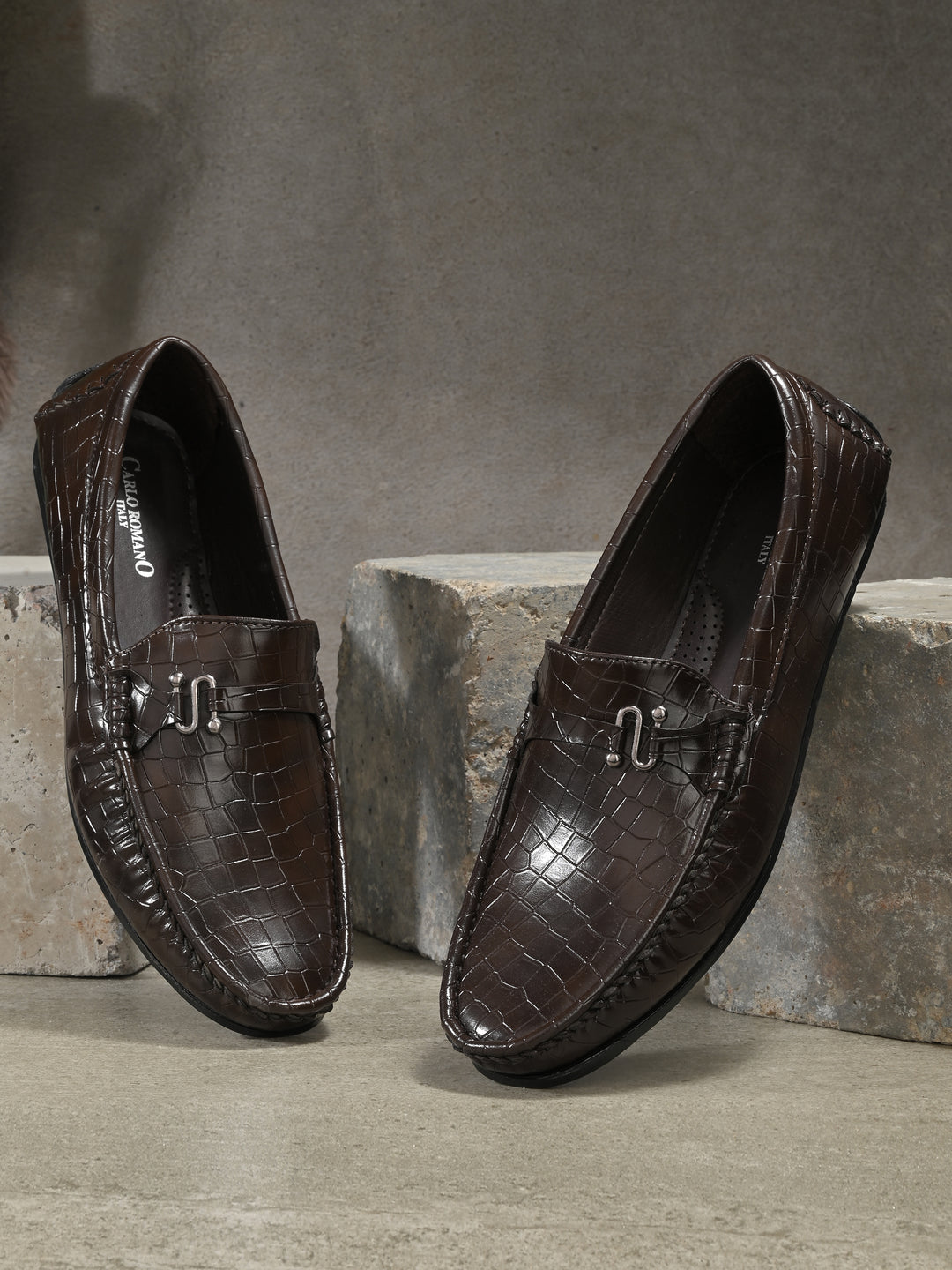 CARLO ROMANO BY WASAN VEGAN LEATHER CROCO PATENT MOCCASIN FOR MEN
