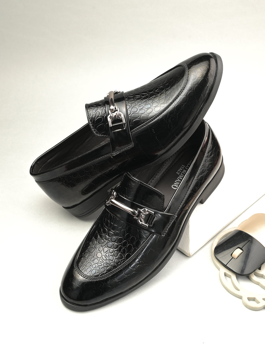 CARLO ROMANO BY WASAN VEGAN LEATHER CROCO PATENT MOCCASIN FOR MEN