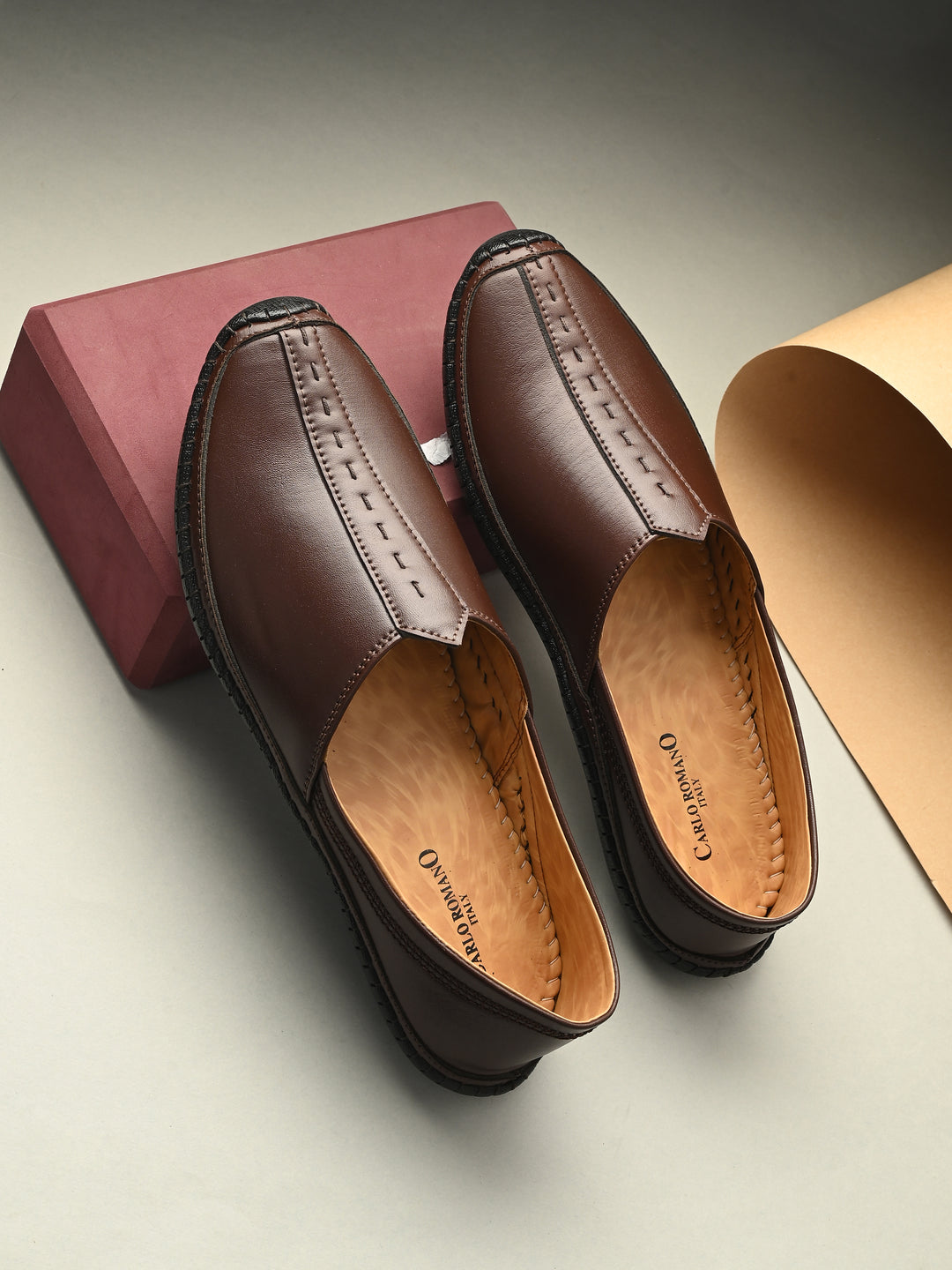 CARLO ROMANO BY WASAN BROWN COLOR VEGAN LEATHER SLIP ON NAGRA SHOES FOR MEN