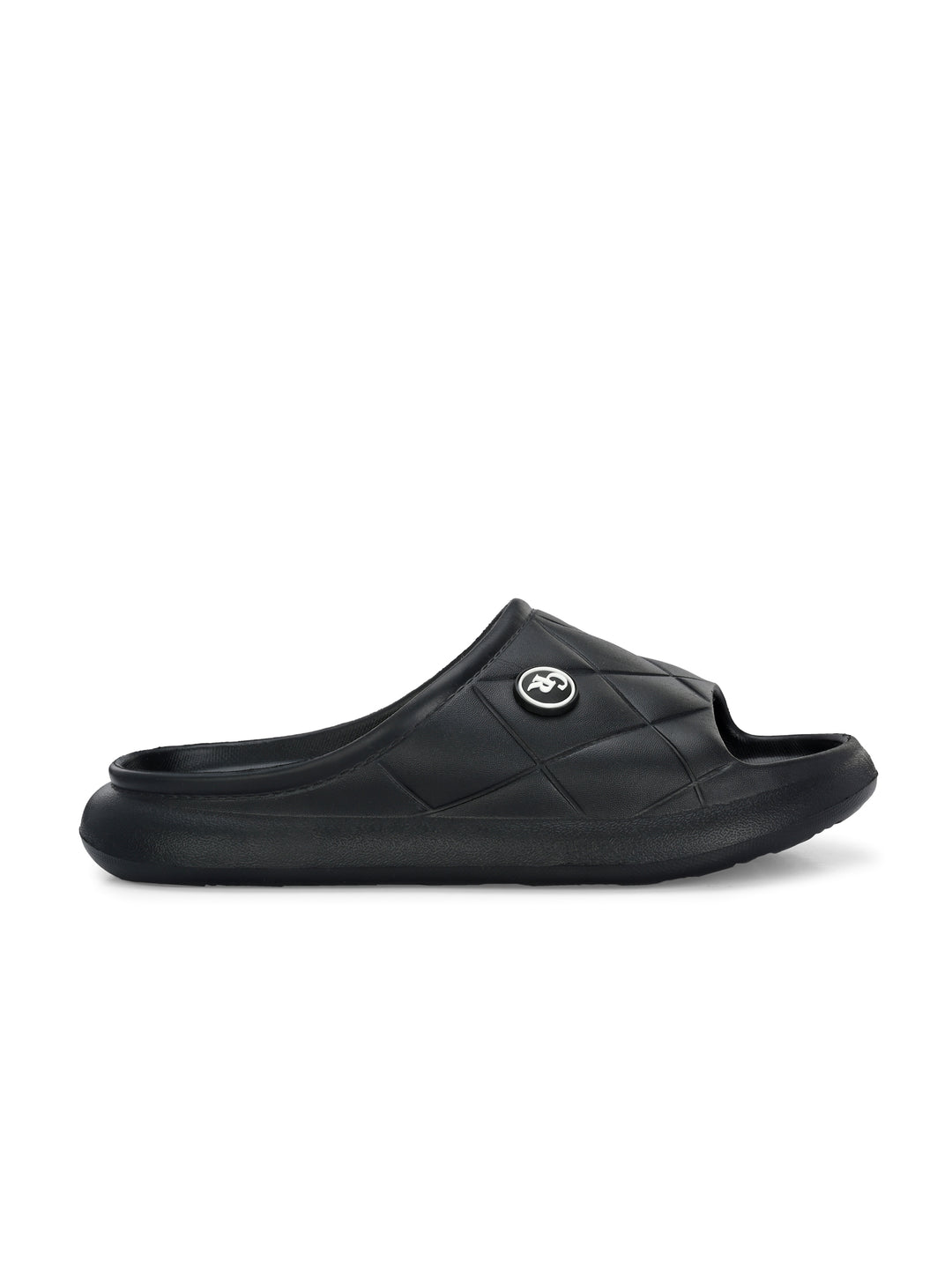 Carlo Romano Black Colour EVA Sliders For Men Trending design Anti-slip sole Sweat free Super flexible Ergonomic and cushioned footed