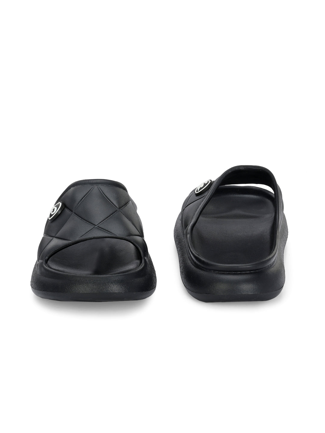 Carlo Romano Black Colour EVA Sliders For Men Trending design Anti-slip sole Sweat free Super flexible Ergonomic and cushioned footed