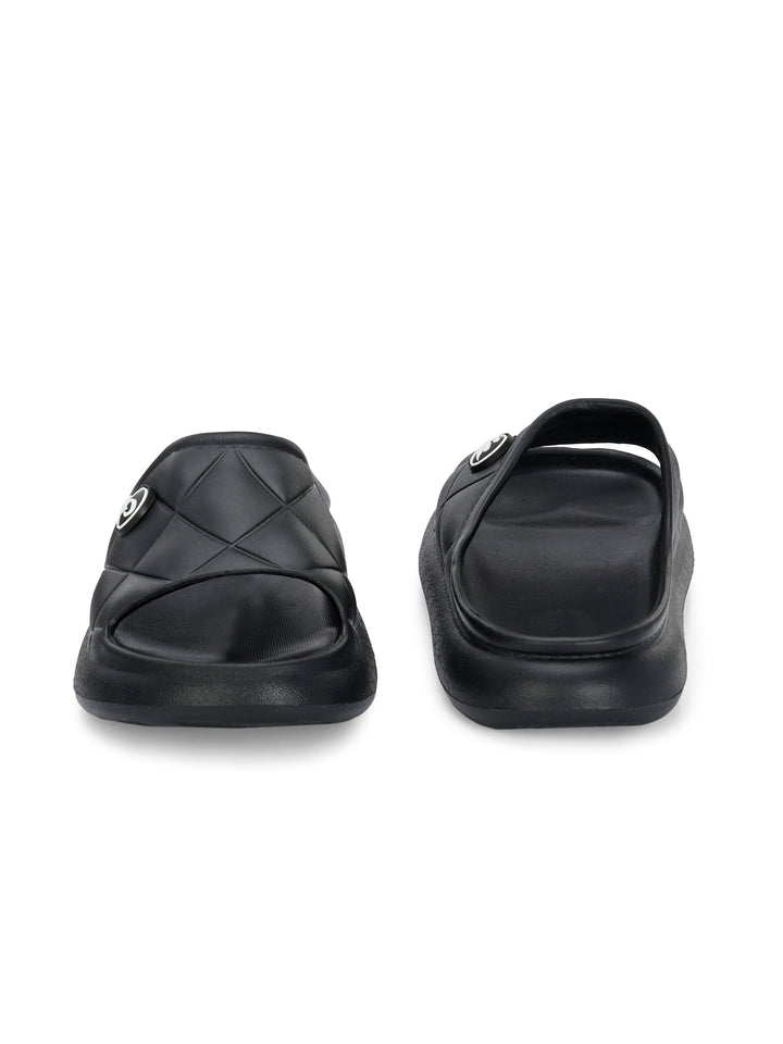 Carlo Romano Black Colour EVA Sliders For Men Trending design Anti-slip sole Sweat free Super flexible Ergonomic and cushioned footed
