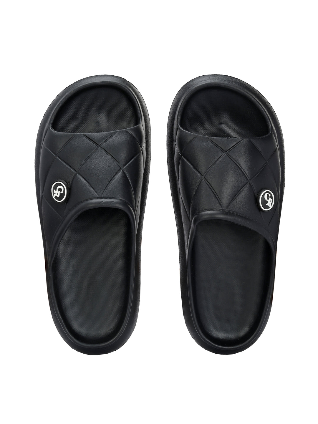 Carlo Romano Black Colour EVA Sliders For Men Trending design Anti-slip sole Sweat free Super flexible Ergonomic and cushioned footed