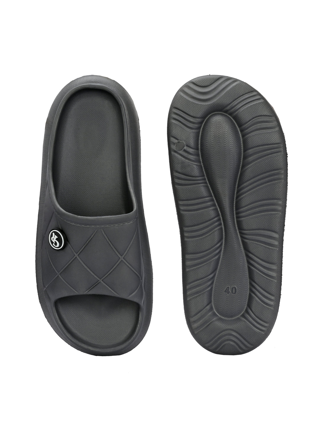 Carlo Romano Grey Colour EVA Sliders For Men Trending design Anti-slip sole Sweat free Super flexible Ergonomic and cushioned footbed