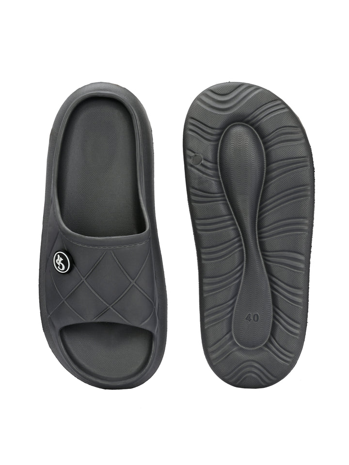 Carlo Romano Grey Colour EVA Sliders For Men Trending design Anti-slip sole Sweat free Super flexible Ergonomic and cushioned footbed