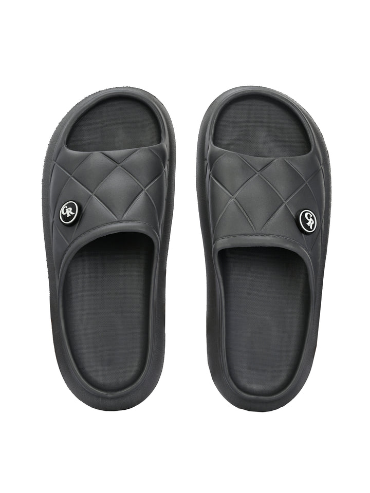 Carlo Romano Grey Colour EVA Sliders For Men Trending design Anti-slip sole Sweat free Super flexible Ergonomic and cushioned footbed