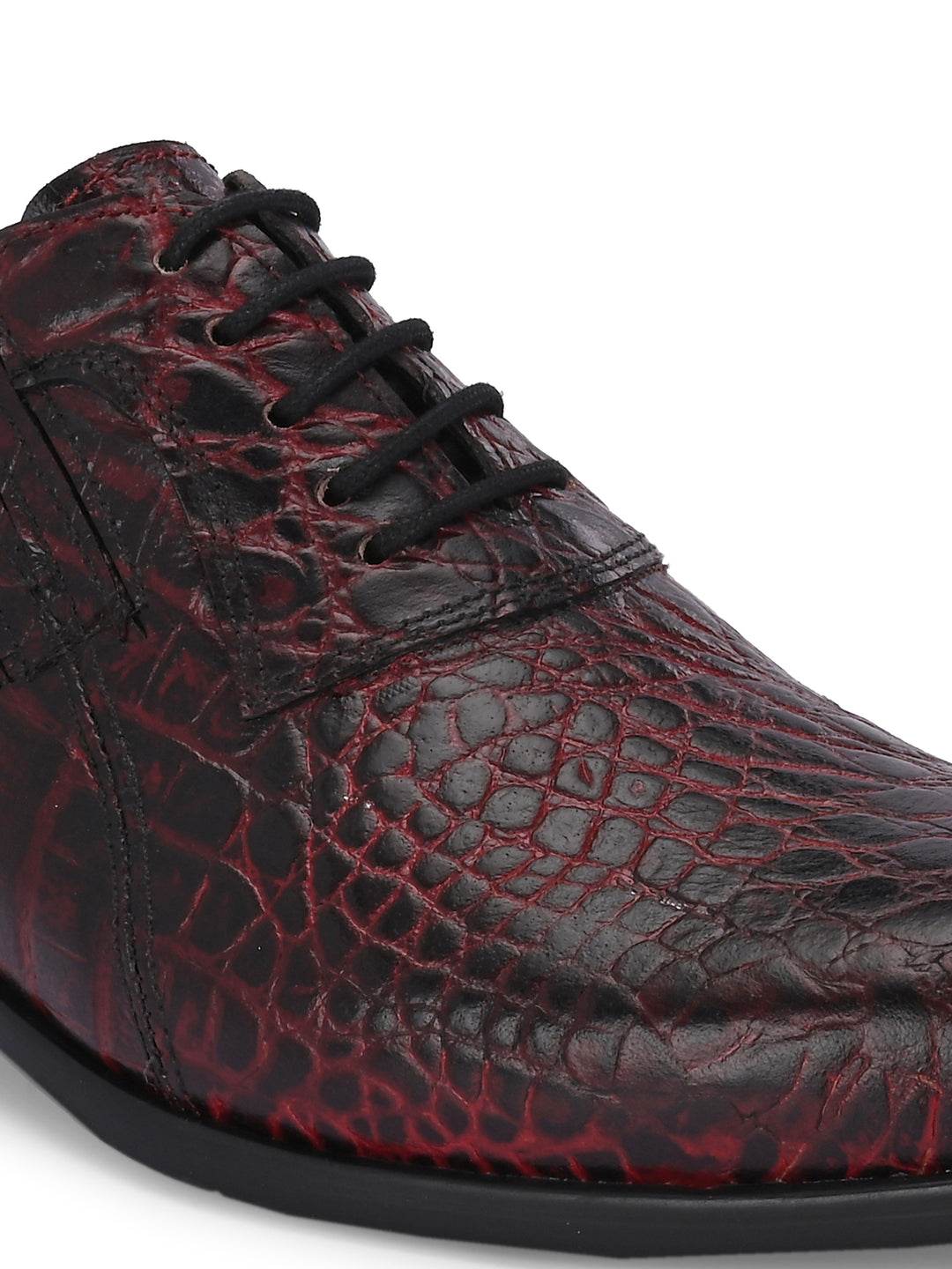 CARLO ROMANO BORDO COLOR PREMIUM ITALIAN RANGE CROCO PRINTED LEATHER DERBY FORMAL SHOE FOR MEN