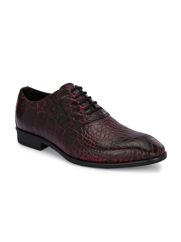 CARLO ROMANO BORDO COLOR PREMIUM ITALIAN RANGE CROCO PRINTED LEATHER DERBY FORMAL SHOE FOR MEN