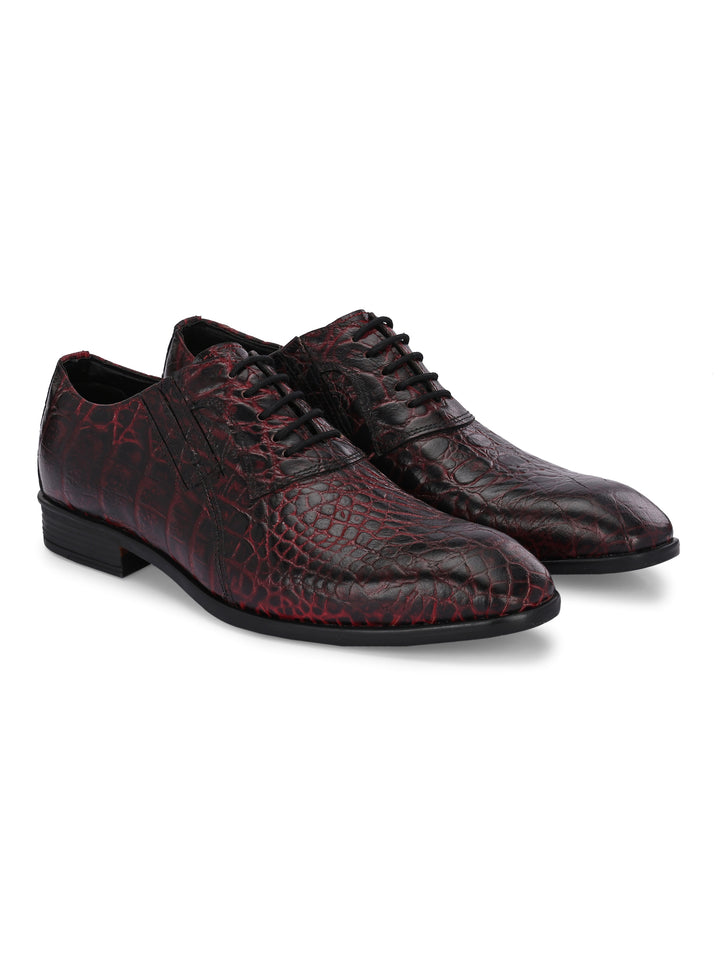 CARLO ROMANO BORDO COLOR PREMIUM ITALIAN RANGE CROCO PRINTED LEATHER DERBY FORMAL SHOE FOR MEN