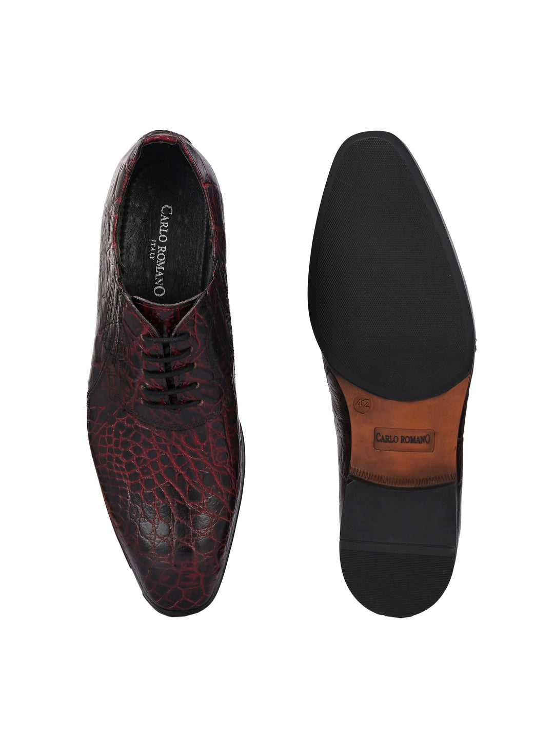 CARLO ROMANO BORDO COLOR PREMIUM ITALIAN RANGE CROCO PRINTED LEATHER DERBY FORMAL SHOE FOR MEN