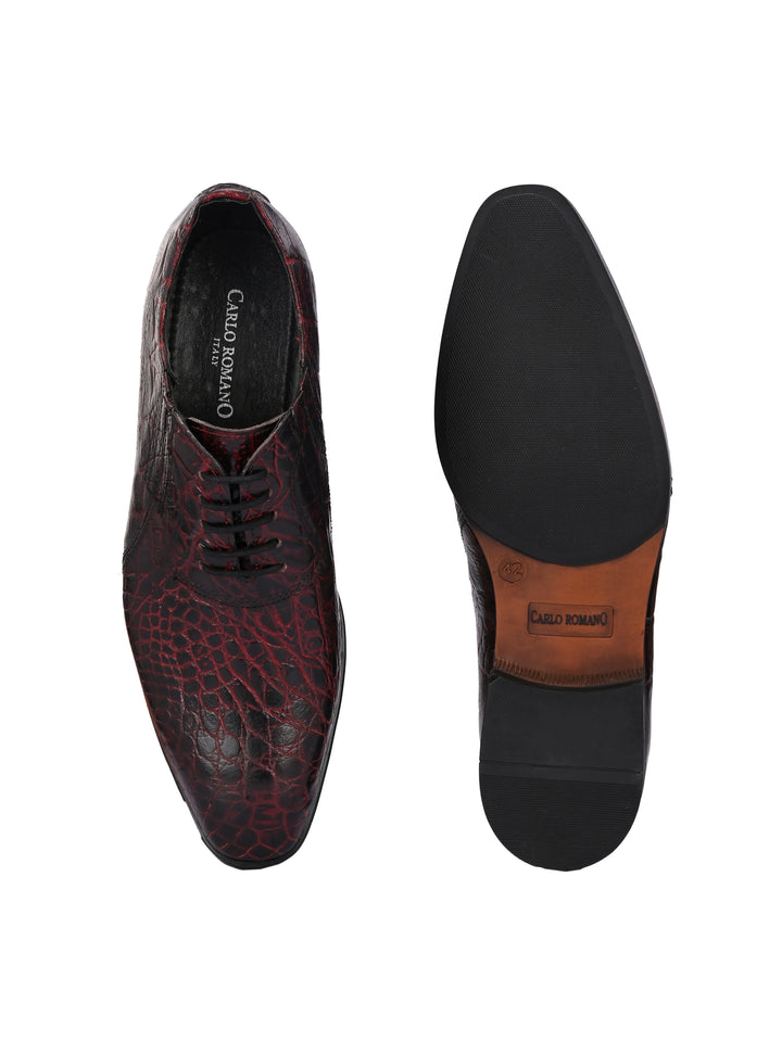 CARLO ROMANO BORDO COLOR PREMIUM ITALIAN RANGE CROCO PRINTED LEATHER DERBY FORMAL SHOE FOR MEN