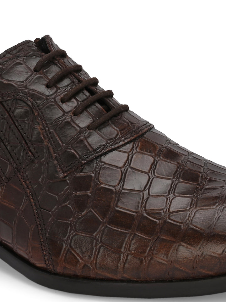 CARLO ROMANO BROWN COLOR PREMIUM RANGE ITALIAN CROCODILE PRINTED LEATHER DERBY FORMAL SHOE FOR MEN