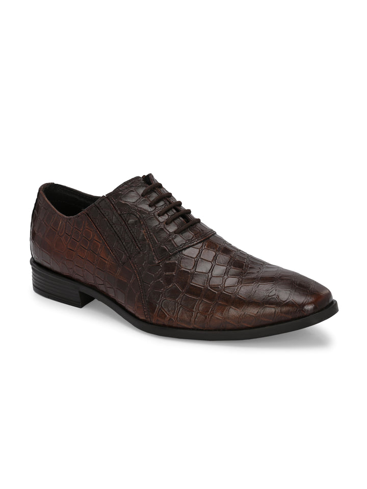 CARLO ROMANO BROWN COLOR PREMIUM RANGE ITALIAN CROCODILE PRINTED LEATHER DERBY FORMAL SHOE FOR MEN