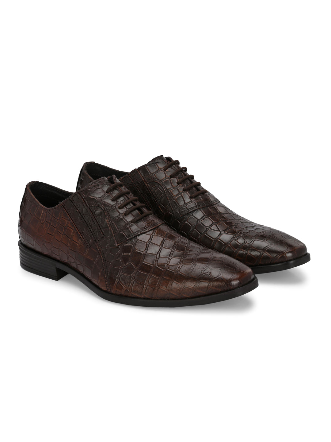 CARLO ROMANO BROWN COLOR PREMIUM RANGE ITALIAN CROCODILE PRINTED LEATHER DERBY FORMAL SHOE FOR MEN