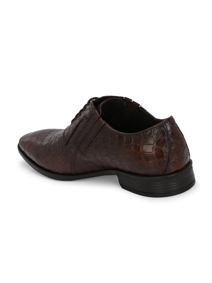 CARLO ROMANO BROWN COLOR PREMIUM RANGE ITALIAN CROCODILE PRINTED LEATHER DERBY FORMAL SHOE FOR MEN