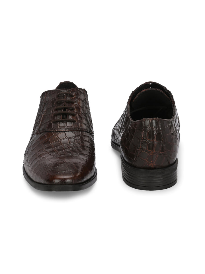 CARLO ROMANO BROWN COLOR PREMIUM RANGE ITALIAN CROCODILE PRINTED LEATHER DERBY FORMAL SHOE FOR MEN