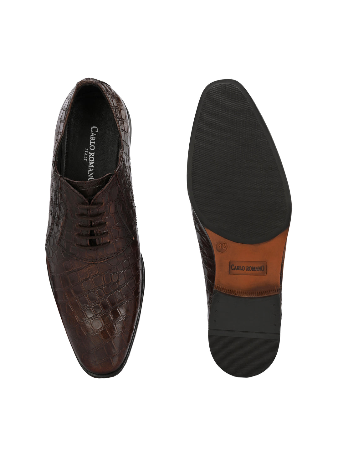 CARLO ROMANO BROWN COLOR PREMIUM RANGE ITALIAN CROCODILE PRINTED LEATHER DERBY FORMAL SHOE FOR MEN