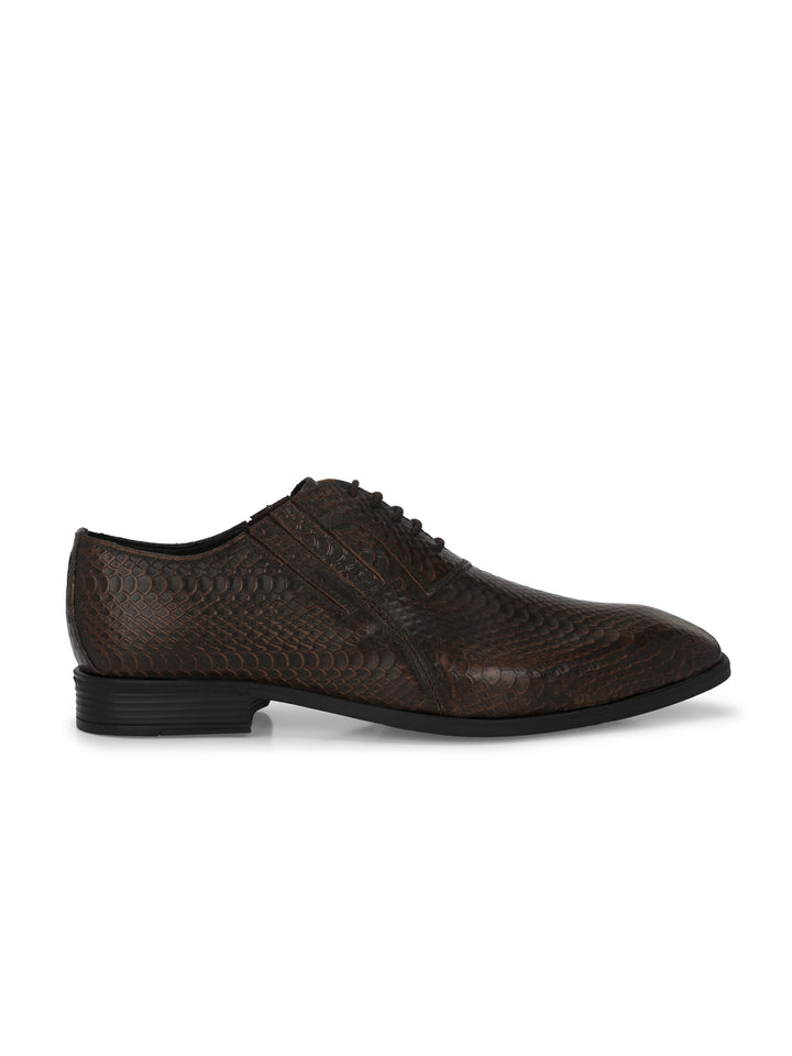 CARLO ROMANO BROWN COLOR PREMIUM ITALIAN RANGE SNAKE PRINTED LEATHER DERBY FORMAL SHOE FOR MEN