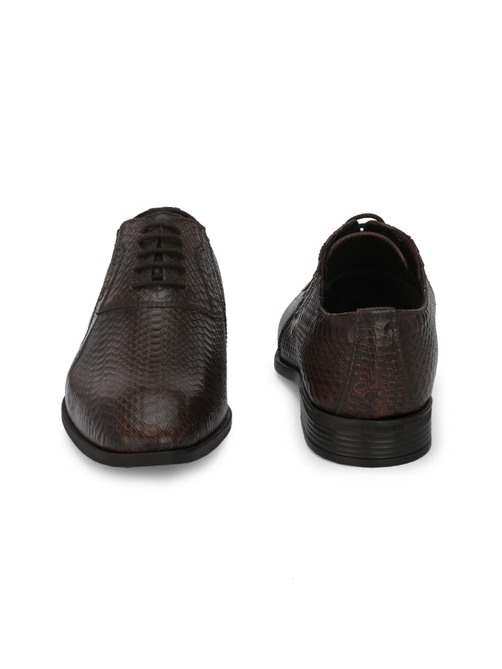 CARLO ROMANO BROWN COLOR PREMIUM ITALIAN RANGE SNAKE PRINTED LEATHER DERBY FORMAL SHOE FOR MEN