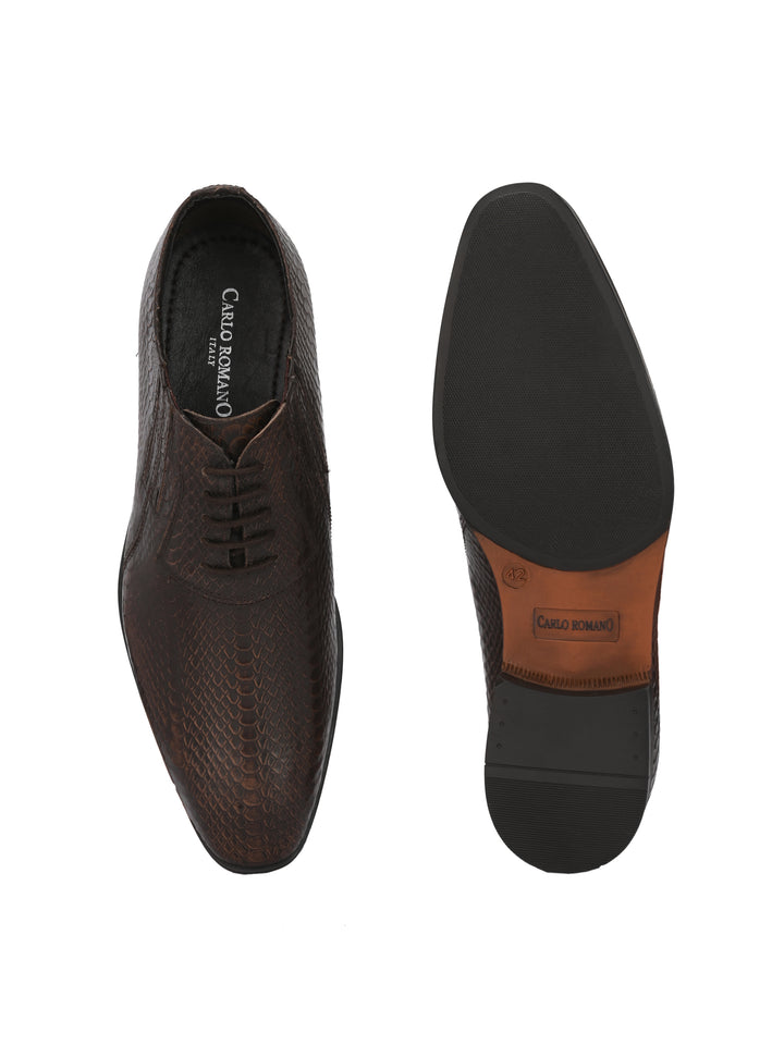 CARLO ROMANO BROWN COLOR PREMIUM ITALIAN RANGE SNAKE PRINTED LEATHER DERBY FORMAL SHOE FOR MEN
