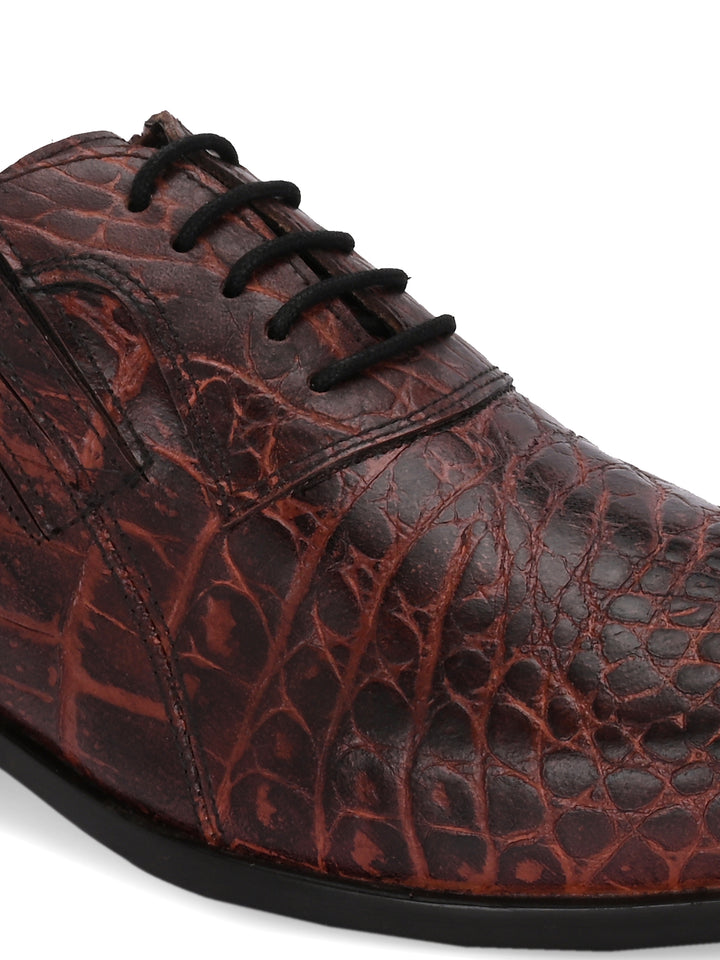 CARLO ROMANO BORDO COLOR PREMIUM ITALIAN RANGE CROCO PRINTED LEATHER DERBY FORMAL SHOE FOR MEN