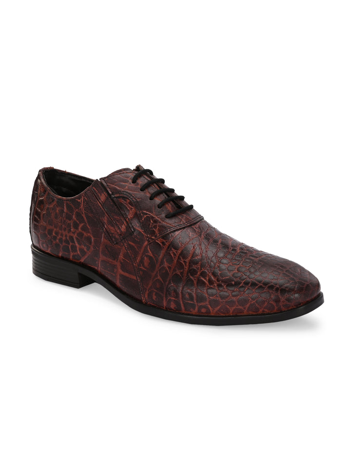 CARLO ROMANO BORDO COLOR PREMIUM ITALIAN RANGE CROCO PRINTED LEATHER DERBY FORMAL SHOE FOR MEN