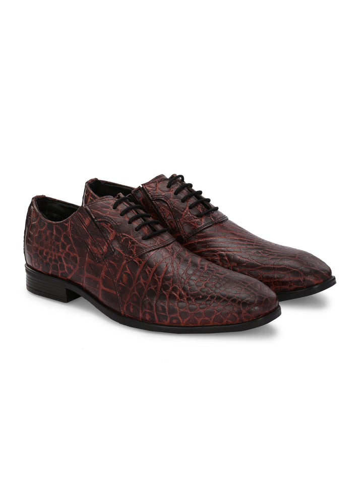 CARLO ROMANO BORDO COLOR PREMIUM ITALIAN RANGE CROCO PRINTED LEATHER DERBY FORMAL SHOE FOR MEN