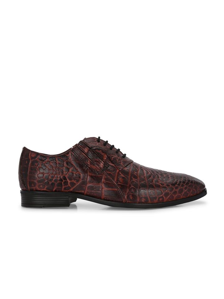 CARLO ROMANO BORDO COLOR PREMIUM ITALIAN RANGE CROCO PRINTED LEATHER DERBY FORMAL SHOE FOR MEN