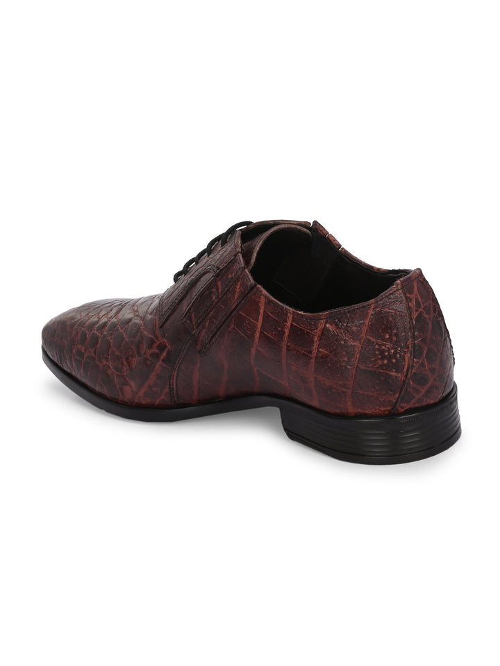 CARLO ROMANO BORDO COLOR PREMIUM ITALIAN RANGE CROCO PRINTED LEATHER DERBY FORMAL SHOE FOR MEN