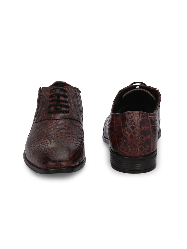 CARLO ROMANO BORDO COLOR PREMIUM ITALIAN RANGE CROCO PRINTED LEATHER DERBY FORMAL SHOE FOR MEN