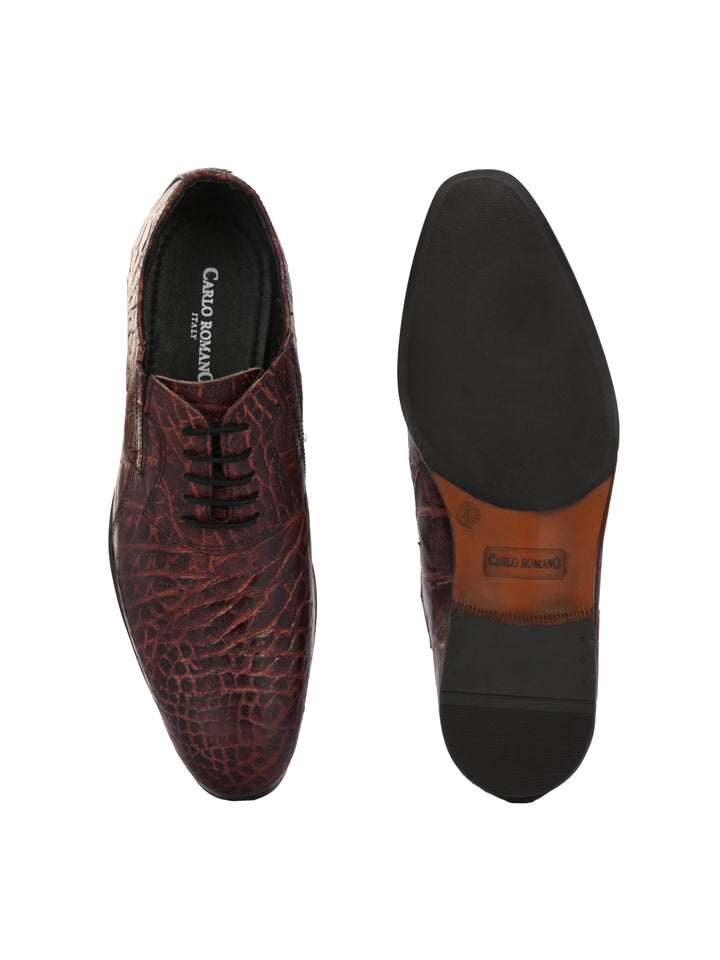 CARLO ROMANO BORDO COLOR PREMIUM ITALIAN RANGE CROCO PRINTED LEATHER DERBY FORMAL SHOE FOR MEN