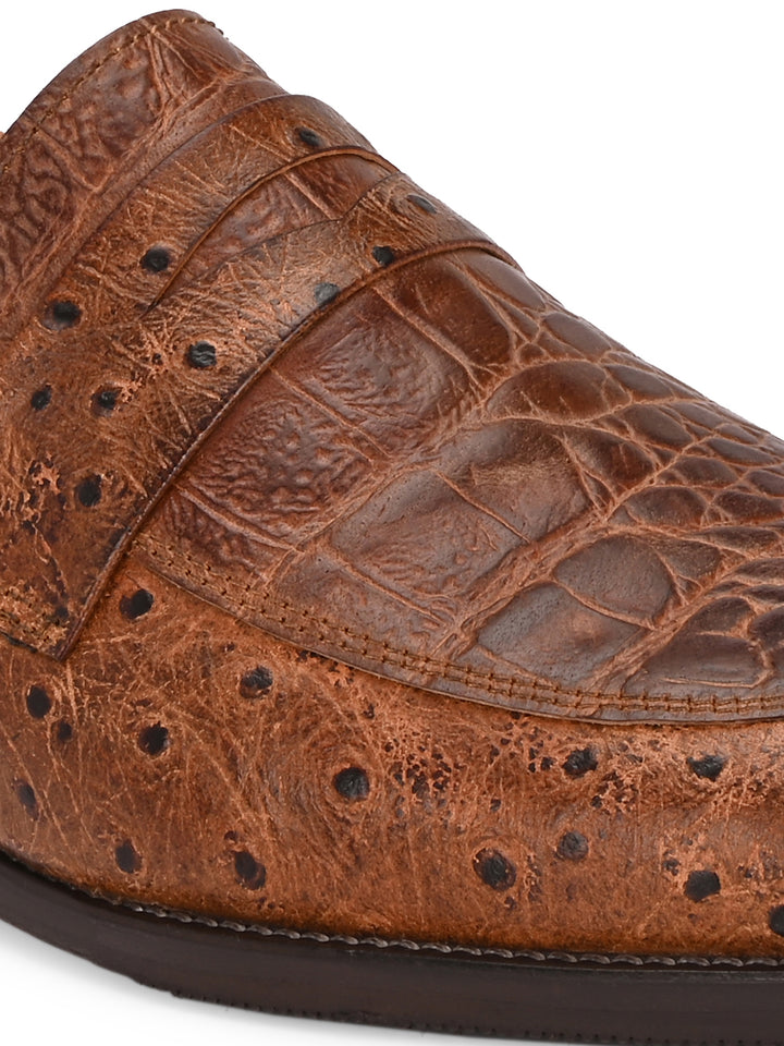 CARLO ROMANO TAN COLOR ITALIAN CROCODILE OSTRICH PRINTED LEATHER MOCCASIN  FOR MEN